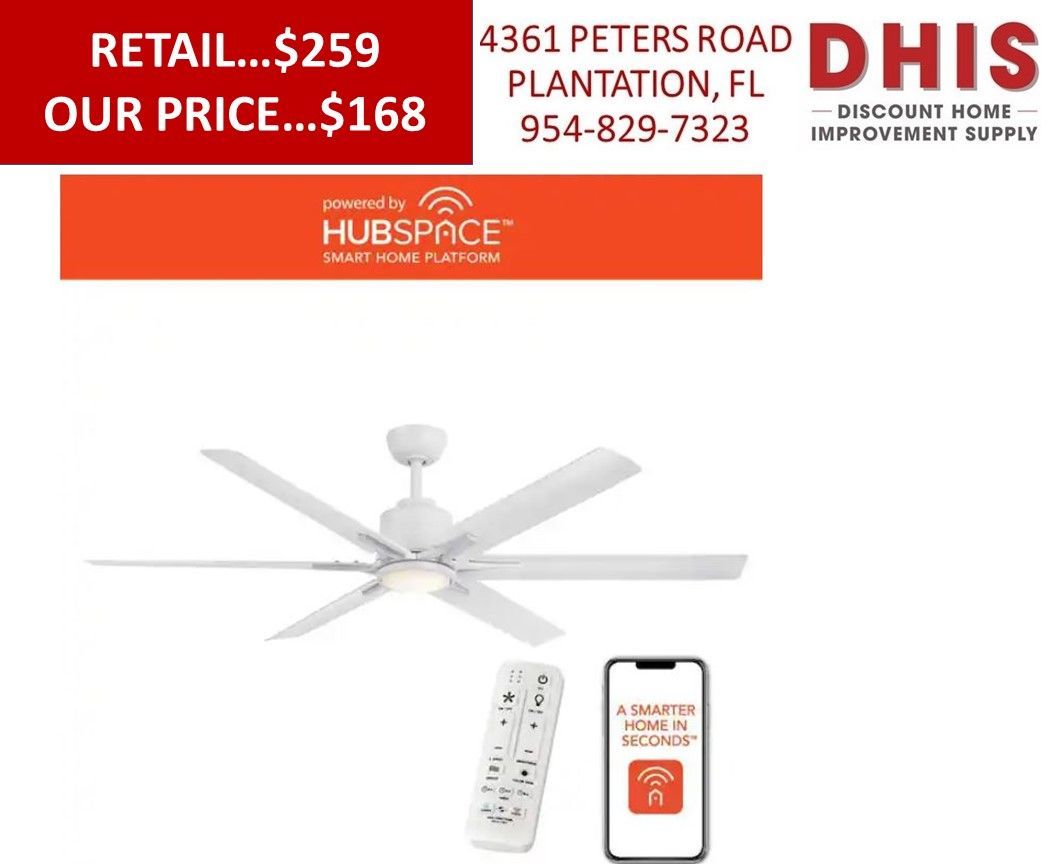 Kensgrove II 60 in. Smart Indoor/Outdoor Matte White Ceiling Fan with Remote