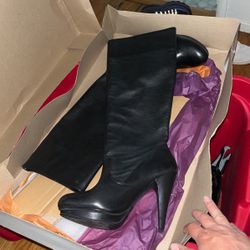 BCNG Leather Knee High Heels