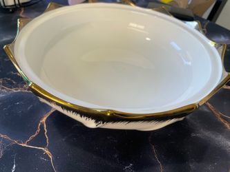 12” Gold and White Decorative serving Bowl with Lid – 1 New & 1 Like New Available