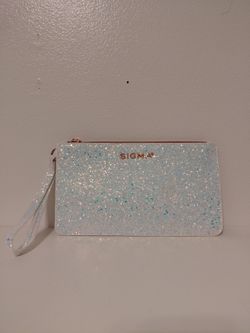 New Sigma white glitter clutch with blue speckles