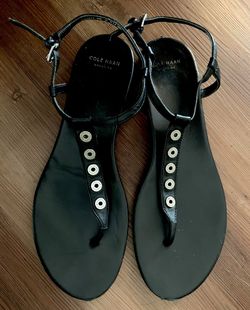 Cole Hahn T strap leather Blk Sandal (9)