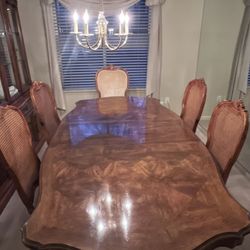 Dining Table And Lighted China Hutch