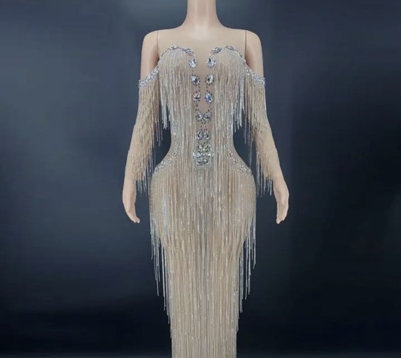 Prom Evening Gala Crystal Fringe Dress