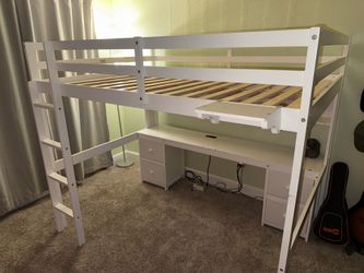 Loft Bed Frame w/Desk & Hutch (Full)