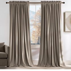 Taupe Velvet Curtains 84 inches Long - Blackout Curtains for Living Room, Thermal Insulated Cat Proof Panels Soft Luxury Home Decor for Bedroom, W52 x