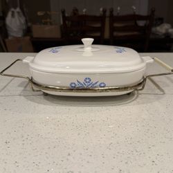 VINTAGE CORNING WARE BLUE CORNFLOWER CASSEROLE W/SUPPORT W/LID  B 3O MADE IN USA