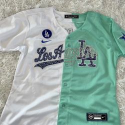 Bad Bunny Dodgers Jersey Woman’s Bad Bunny Dodgers Jersey Blinged Out 
