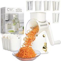 Rotary Cheese Grater with Handle - Counter Cheese Grater Suction Base with Hand Crank - 5 Blade Cheese Shredder - Easy to Use Manual Vegetable Chopper