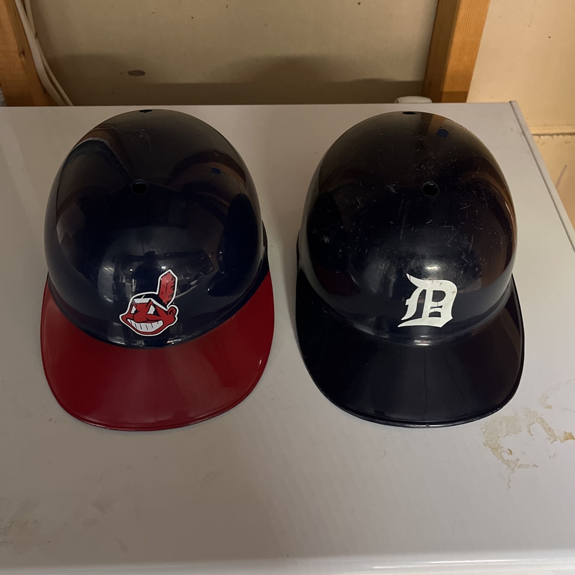 Two Decorative Baseball Helmets Detroit Tigers Cleveland Indians