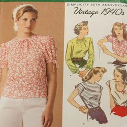 Vintage Original 1940s Simplicity 1692 Tops Sizes 6-14 UNCUT