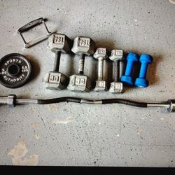 Home Weights Dumbbells And Curl Bar