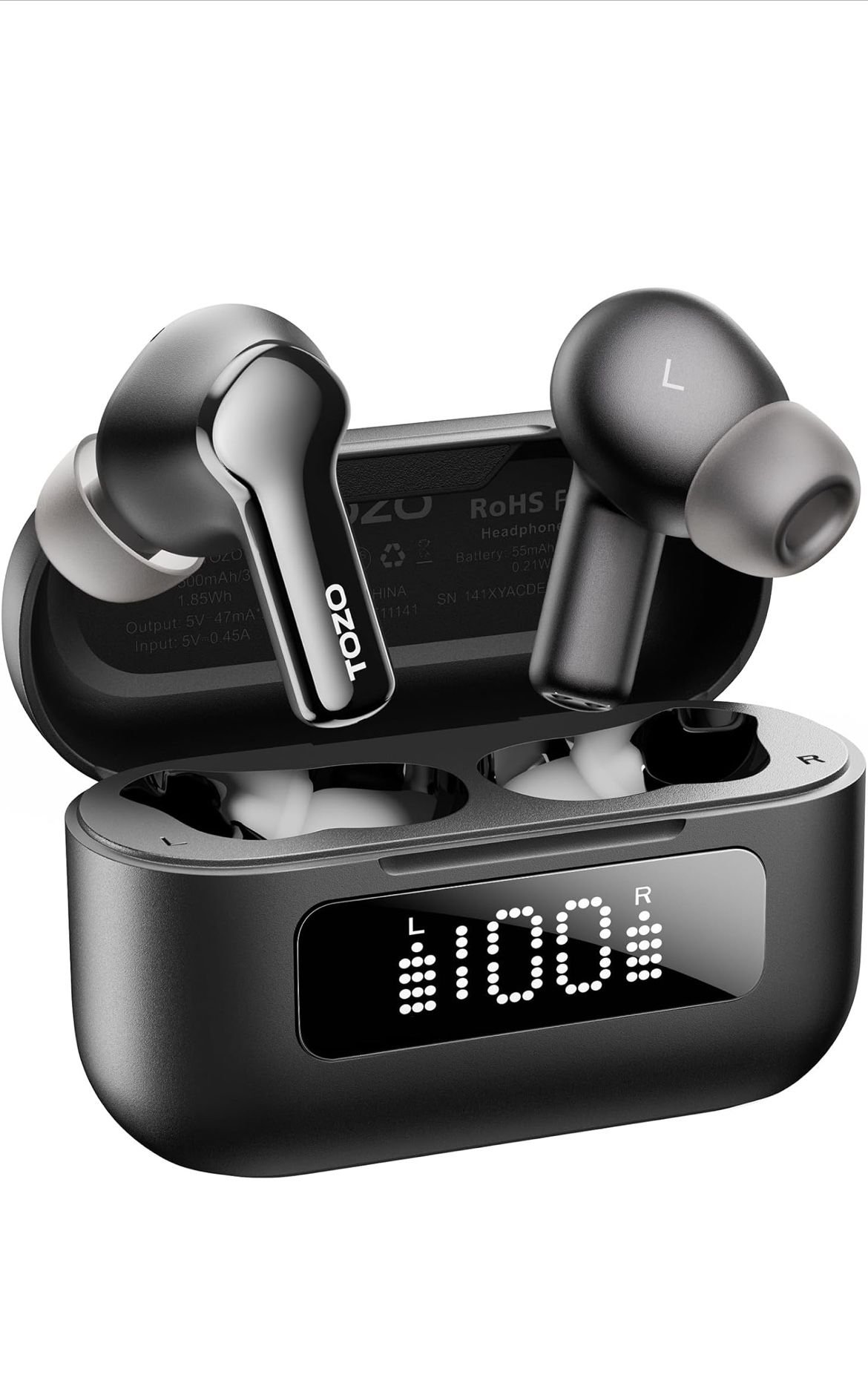 Hybrid Active Noise Cancelling Wireless Earbuds with 6 Mics AI Clear Call Ear Buds 55H Playtime with LED Display 32 Preset EQs via APP Bluetooth 5.3 I