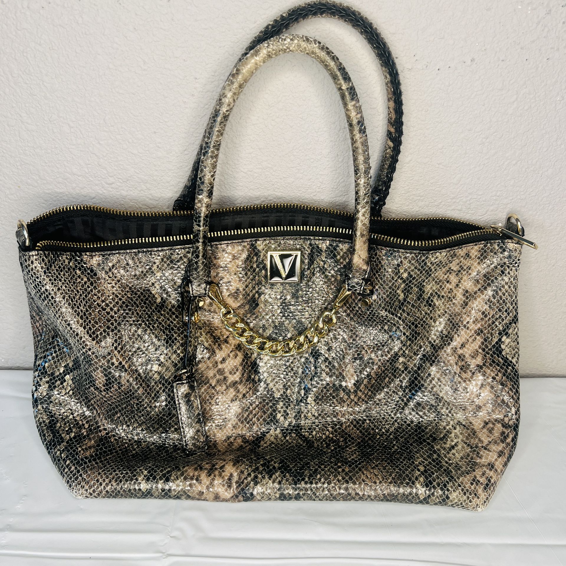 Victoria's Secret Snakeskin Print Faux Leather w/ Zipper Tote Bag purse