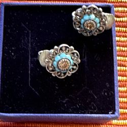 Floral Turquoise Clip-On Earrings
