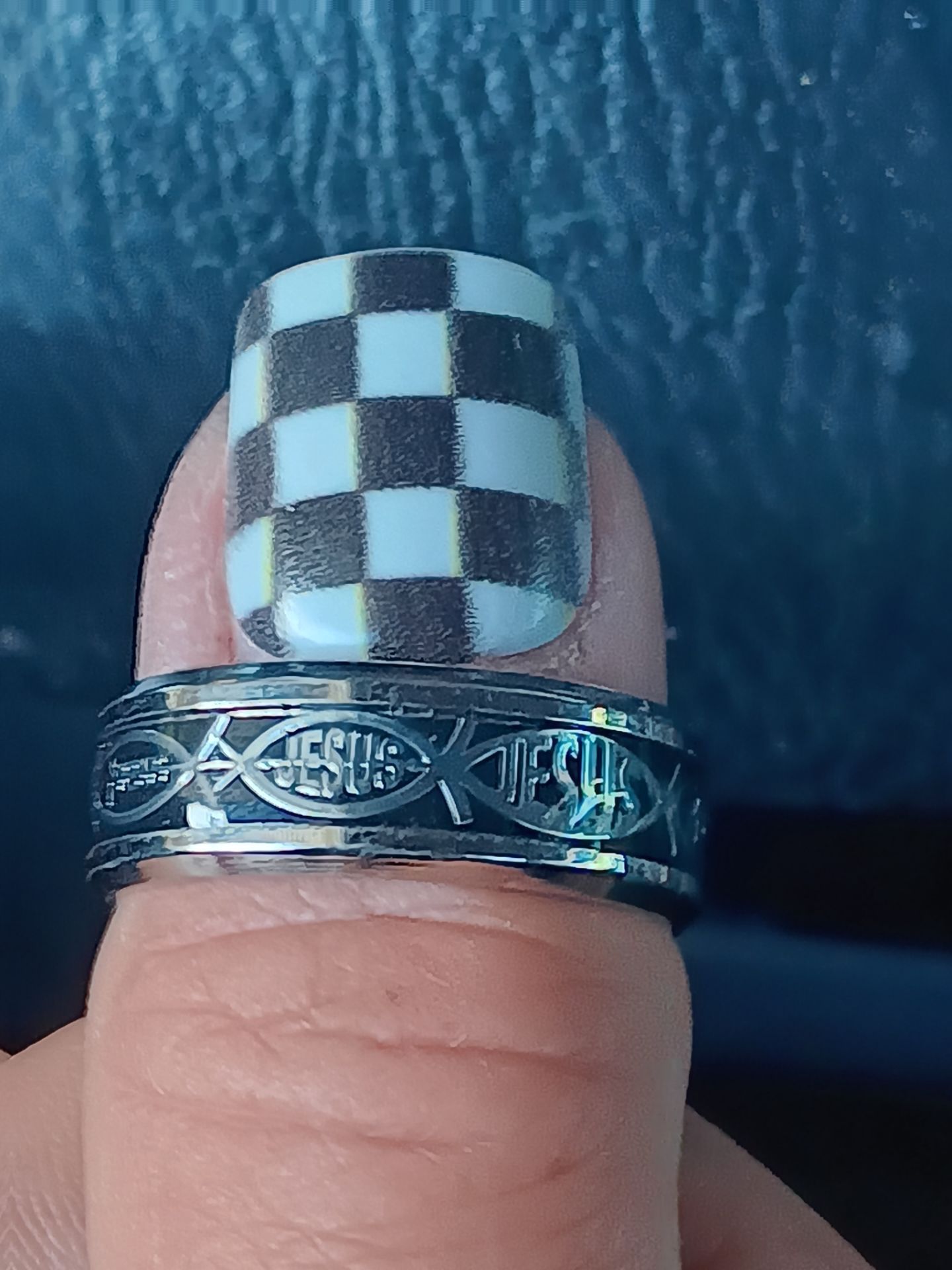 Religious Black & Silver Stainless Steel Band Ring- Size 10