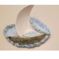 SAILBOAT CERAMIC ASHTRAY HANDPAINTED 
