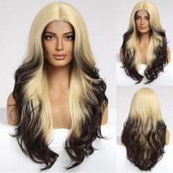 Lace front 613# platinum blonde ombre middle part wig
