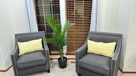 Set of 2 Gray Nailhead Accent Chairs – Modern & Comfortable