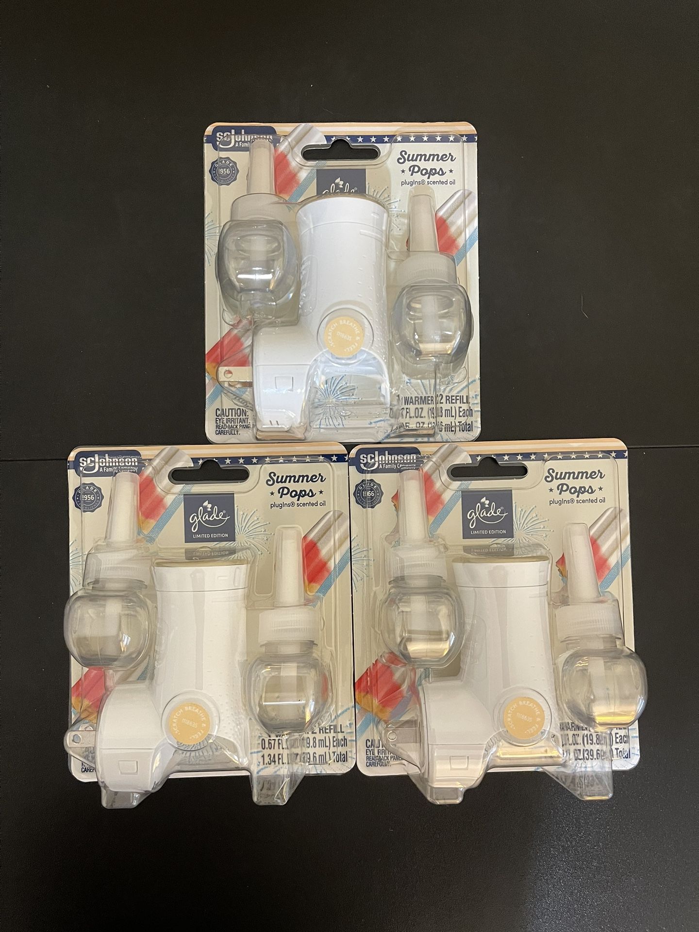 3pack Glade PlugIns Refills Air Freshener Starter Kit, Summer Pops, 1.34 Fl oz., 1 Warmer + 2 Refills