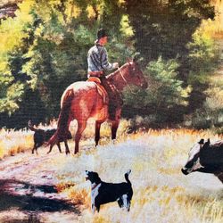 Fa-53 Cotton cowboys on horses herding cattle on this scenic fabric.