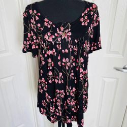 🌺 New! POPYOUNG Soft Black Floral Blouse Size XL or 16/18