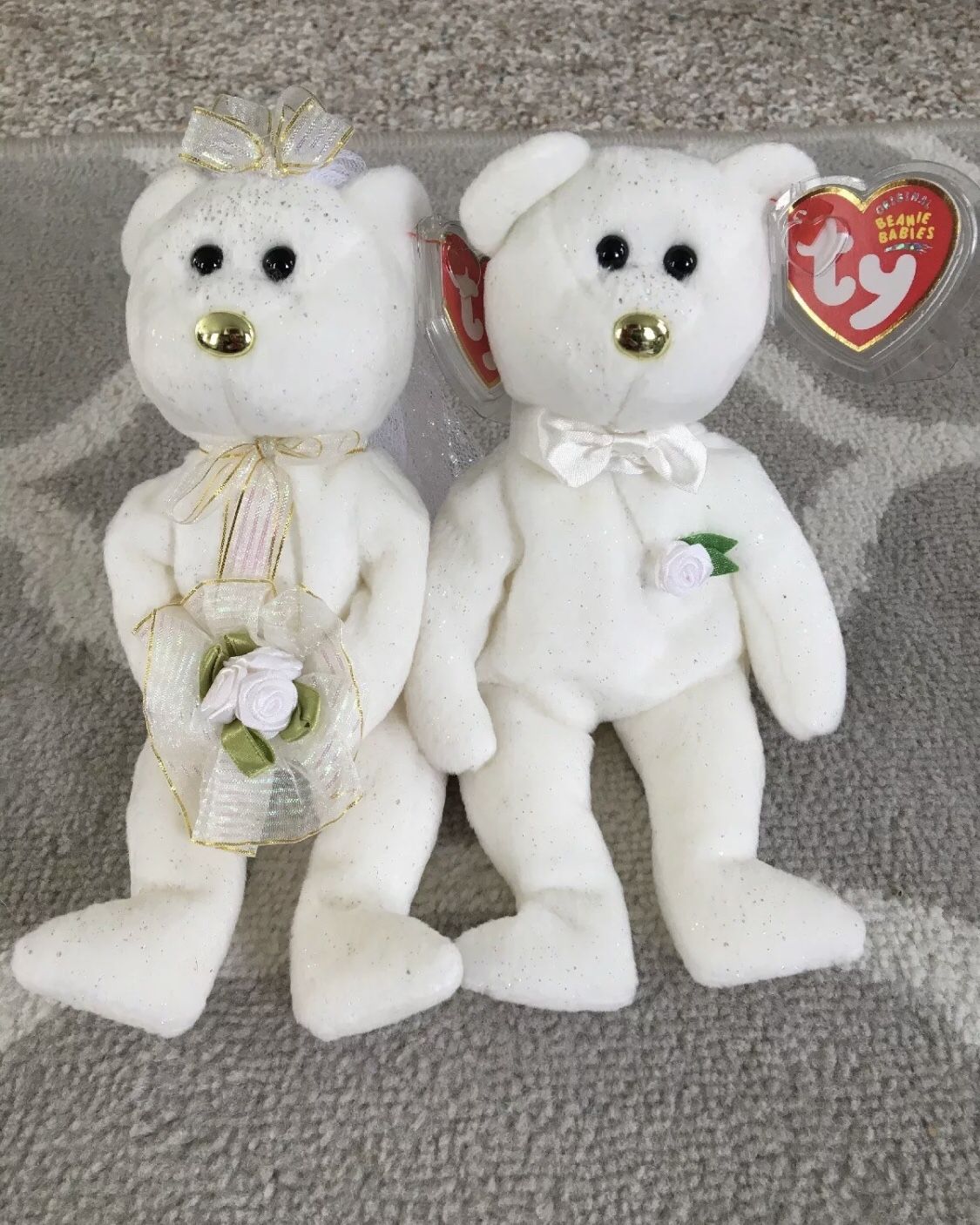 MINT condition Ty Beanie Baby HIS & HERS the Bride & Groom Wedding Bears