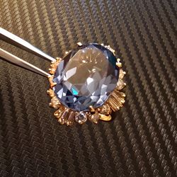 14k gold Blue Spinel diamond cocktail ring Sz 8