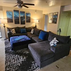 Large Dark Grey Sectional + Ottoman