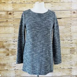 LOFT Women's Gray and White Textured Knit Long Sleeve Sweater Size Small