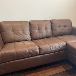 Large Brown Leather Couch W/ Ottoman