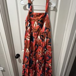 Who What Wear navy blue and orange multi color high/low maxi dress size medium