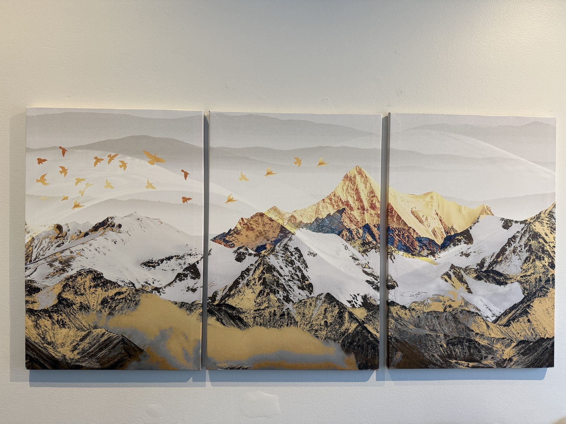 Pennimor 3Pieces Canvas Wall Art Decor Modern Artwork Painting Print Gold Mountain And Birds Poster Wall Art for Living Room Home Decoration 16x24in