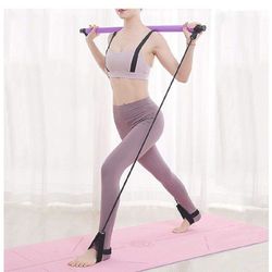 Portable Pilates Bar Kit, Yoga Pirates Stick with Resistance Band, Home Gym Pilates Yoga Exercise Bar with EXTRA YOGA SOCKS