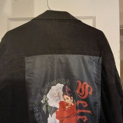 IN HONOR OF LATINO HERITIGE MONTH I OFFER YOU THIS SPECIALBLACK DENIM JACKECT CELEBRATING THE LIFE AND LEGACY OF SELENA
