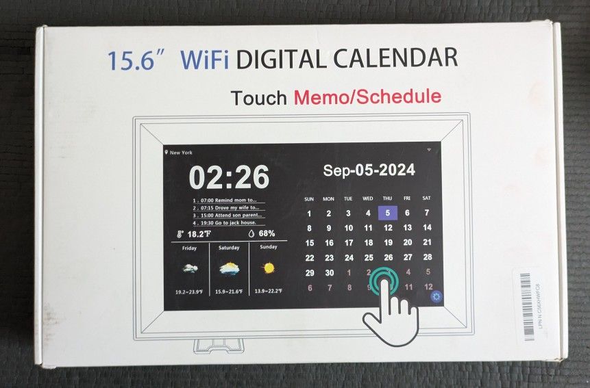 Large 15.6 inch Wifi Digital Calendar,64 Groups of Memos/Alarm Clocks/Touch screen/Weather Station/Family Calendar