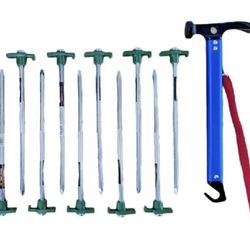 Camping Hammer with 10 Heavy Duty Steel Stake and 1Camping Tent Ropes