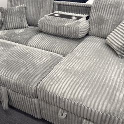 New 2pc Convertible Sectional w/ Drop Down Smoke Color