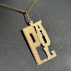 Jewelry 14k solid yellow gold nameplate PAUL pendant charm 2.6g