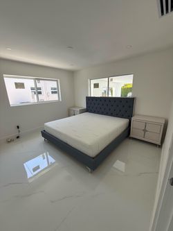 Leather gray bed frame