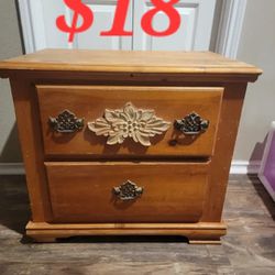 Old Solid Wood Nightstand 