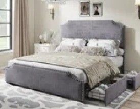 Queen velvet bed with storage drawers