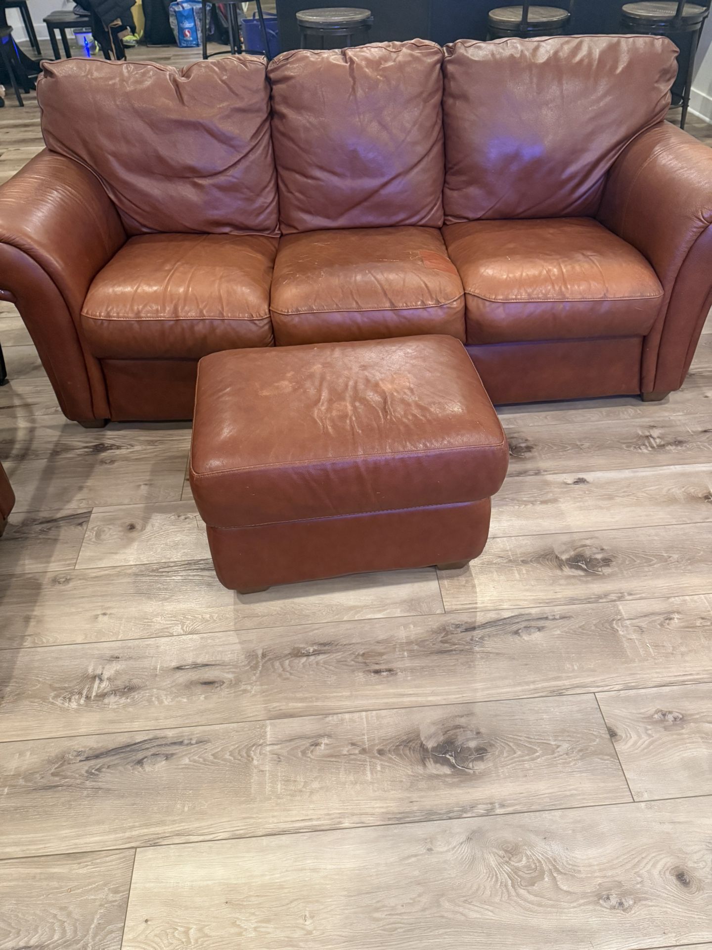 Brown Leather Couch, Loveseat, Chair And Ottoman