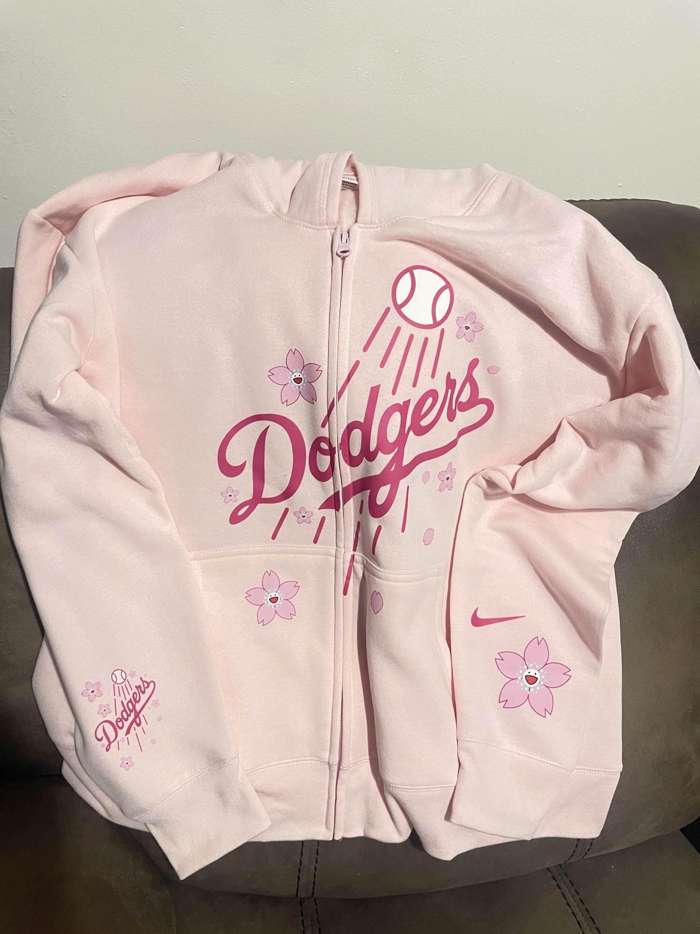 Pink Dodgers Zipper Hoodie Xl