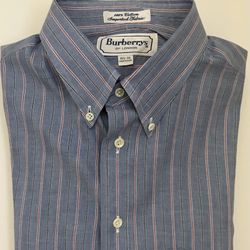 NWOT Men’s Burberrys of London Blue Shirt Green Red White Stripe 15 1/2-33