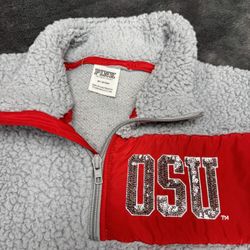 PINK Ohio State 1/4 Zip Sherpa Shirt, Size Women’s XS.  