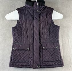 KC Collections Womens Small Purple Quilted Puffer Vest Zip Snap Front Pockets