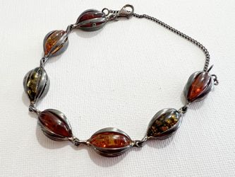 Vintage Baltic amber link bracelet set in 925 sterling silver