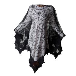 New Halloween Bats Poncho with Spider Webs, Costume, by Heritage Lace, 58" x 58",