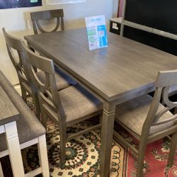 New 6pc Dining Set Table 4 Chairs + Bench 