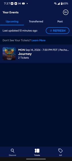 2 Journey tickets Monday sep 14 7:30pm show